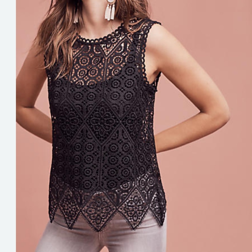 Anthropologie Deletta Black Lace Crochet Top